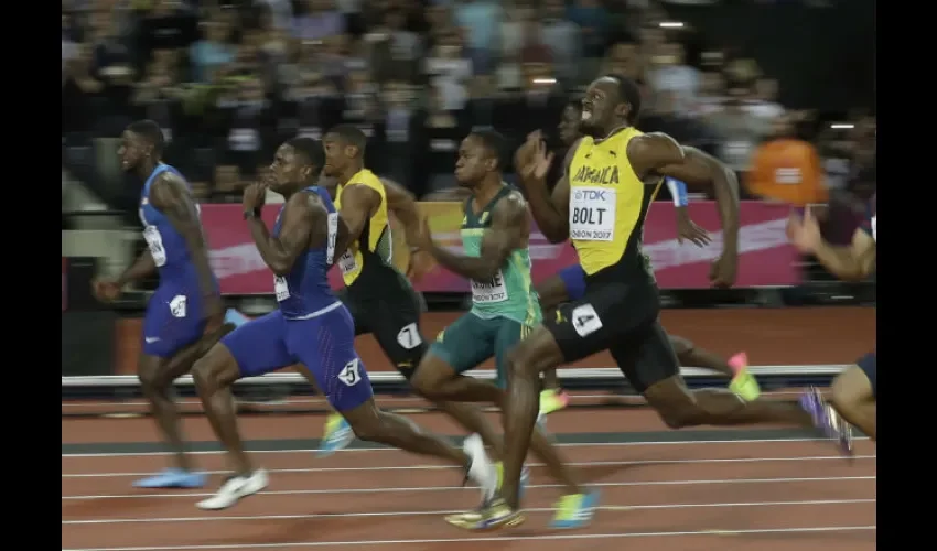 Justin Gatlin, Christian Coleman y Usain Bolt