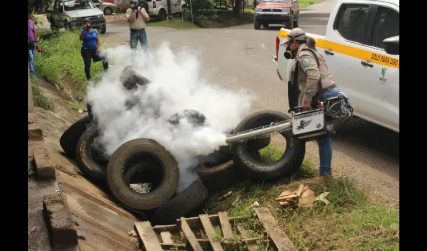 Autoridades fumigan llantas 