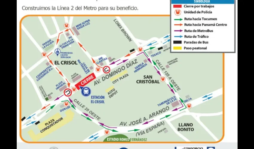 Rutas alternas que se deben utilizar por el cierre en El Crisol. Foto. Cortesía