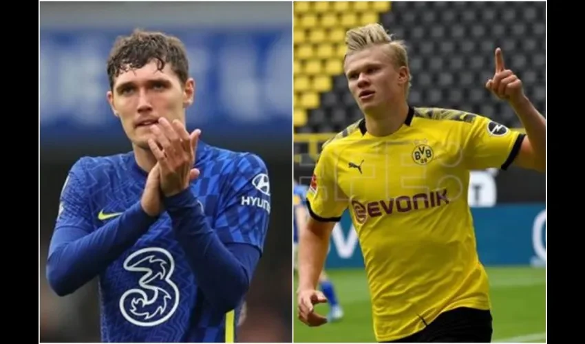 Andreas Christensen y Erling Haaland. Fotos: EFE.