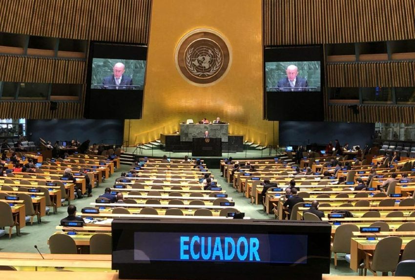 Vista de la silla del representante de Ecuador en las Naciones Unidos.  