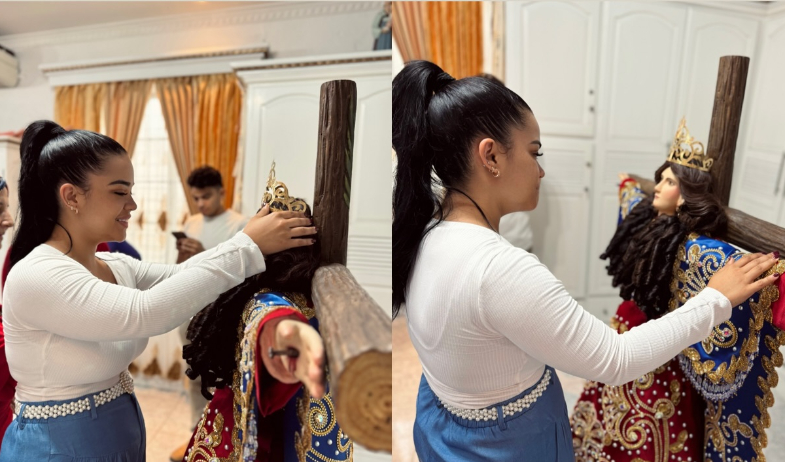 Kiara Pérez y su familia visten a Santa Librada tras 9 años de espera 