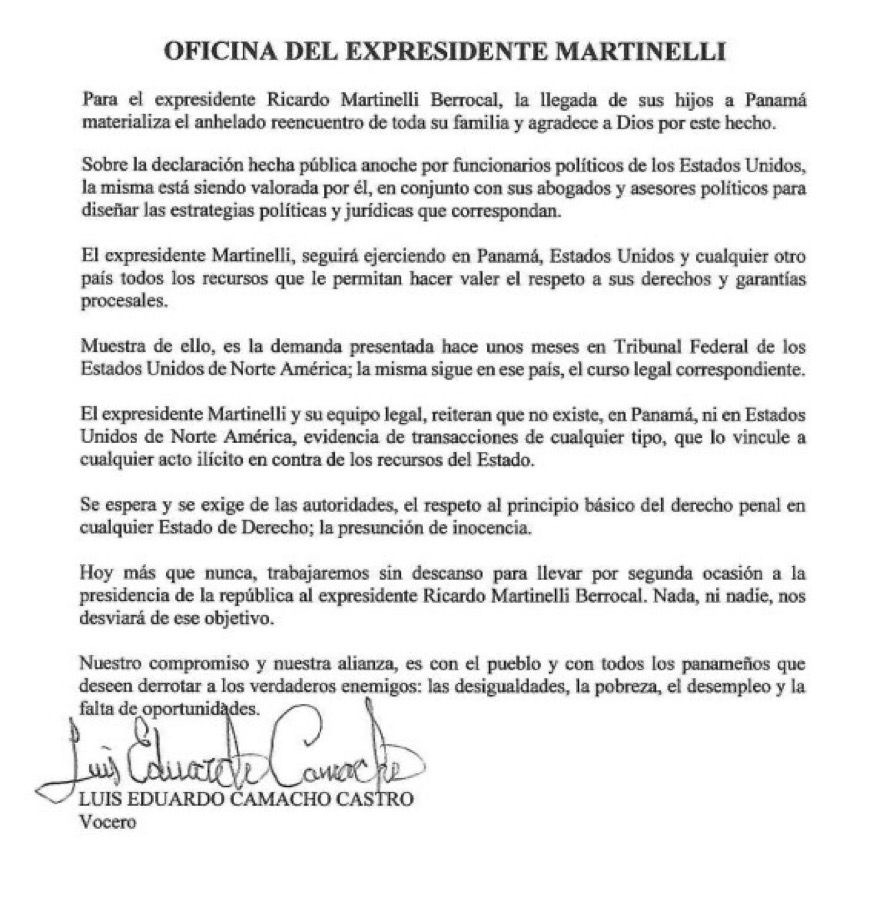 Comunicado de Martinelli.