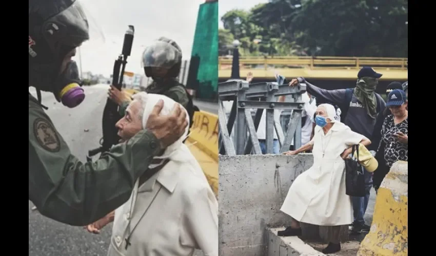 Monja paraliza protesta en Venezuela 