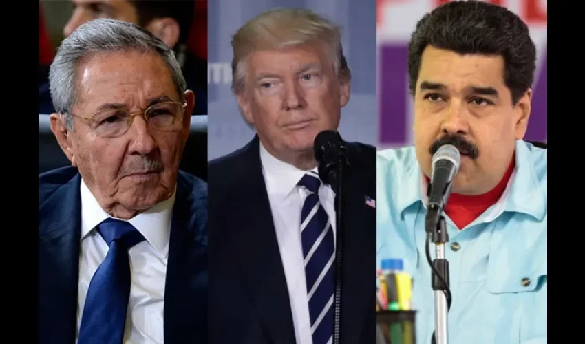 Raul Castro, Donald Trump y Nicolas Maduro 