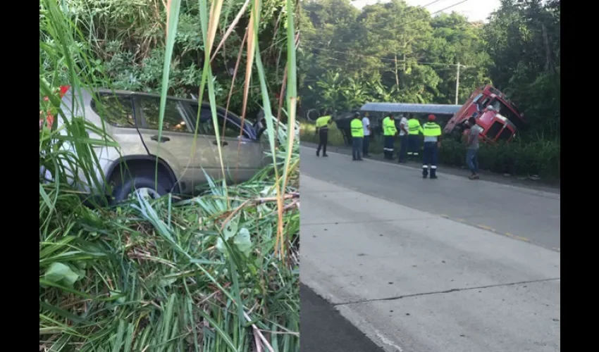 Del fuerte impacto el cisterna quedó de lado en la vía con derrame del combustible