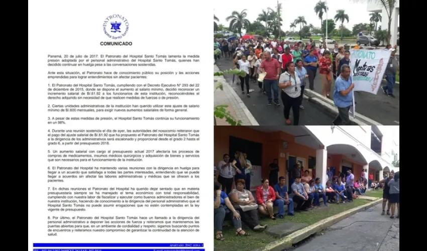 Los administrativos del Hospital Santo Tomás llevan 15 días de huelga