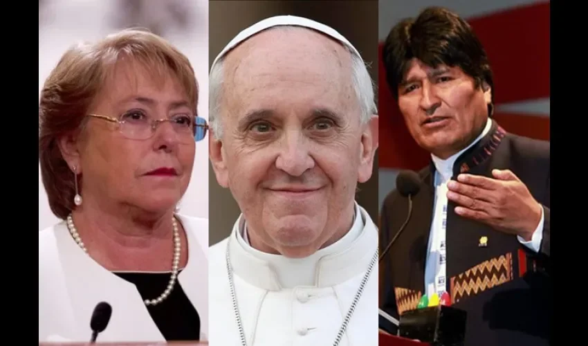 Michelle Bachelet, Papa Francisco  y Evo Morales 