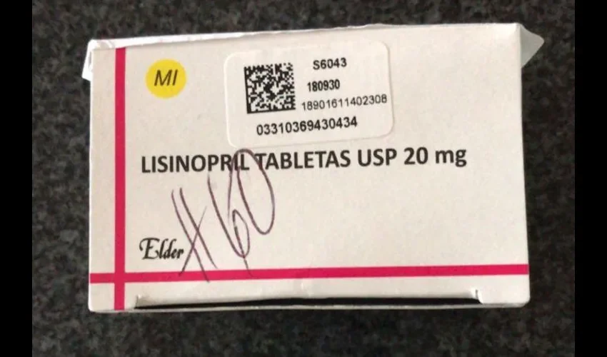 Lisinopril, medicamento para la hipertensión. Foto: Epasa