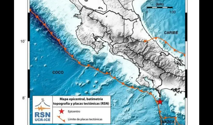 El sismo ocurrió en el Pacífico en la conocida Zona de Fractura. Mapa de la RSN 
