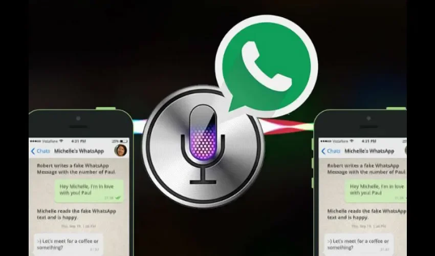 Foto ilustrativa de dos conversaciones de WhatsApp y Siri. 