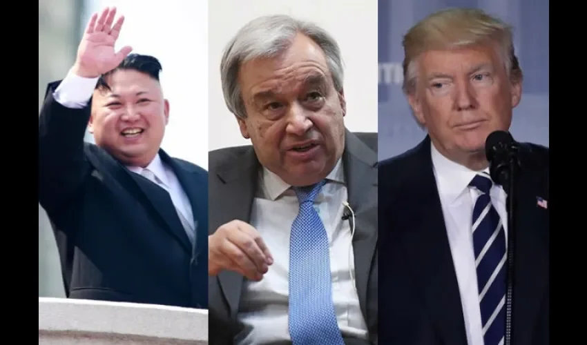 António Guterres, Donald Trump y Kim Jong-un.