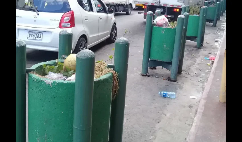 Así están los desperdicios en las macetas ubicadas en las calles. Foto: Yanelis Domínguez