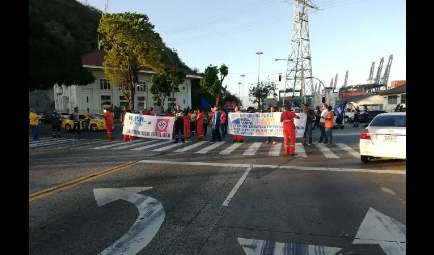 Protesta de trabajadores de Panamá Ports Company. 