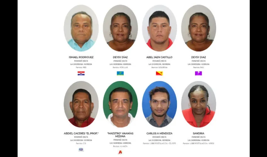 Foto ilustrativa de los ocho candidatos a representante del corregimiento de Herrera en La Chorrera. Fuente Tribunal Electoral. 