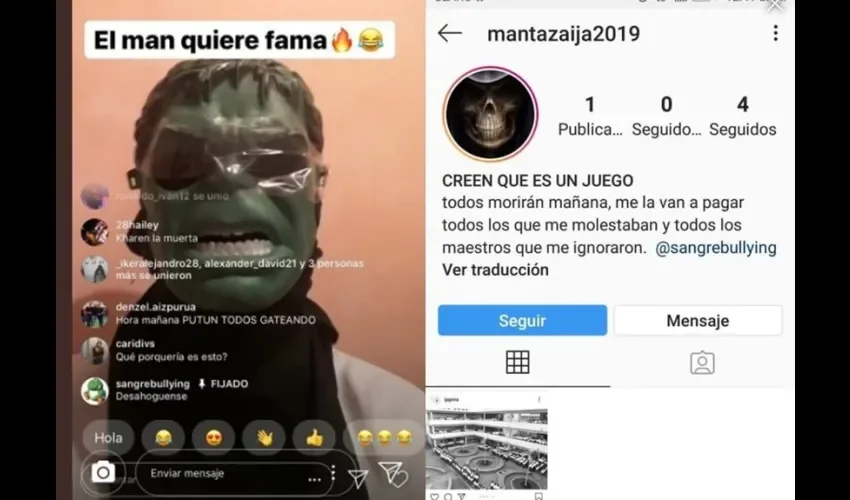 Capturas del perfil de Instagram que circulan por redes. Hasta hay varios perfiles de la amenaza.