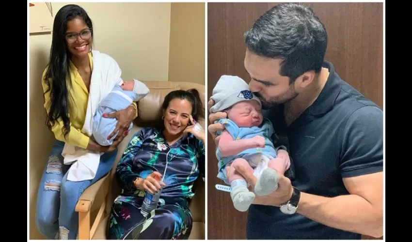 Nicole Pinto, Neka Prila y Alejandro Ruíz Iglesias con su hijo.