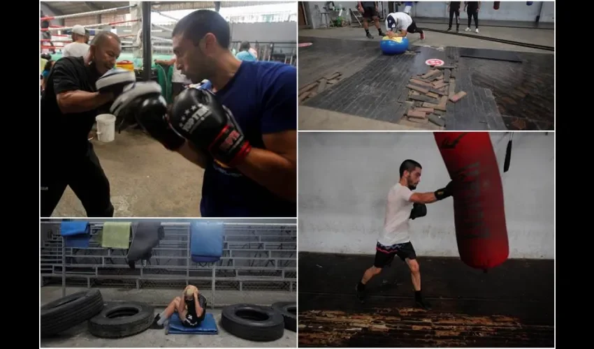 Boxeadores aficionados entrenan en el gimnasio Pedro 'El Rokero' Alcazar, el 15 de febrero de 2022, en el barrio de Curundú en Ciudad de Panamá (Panamá). EFE. 