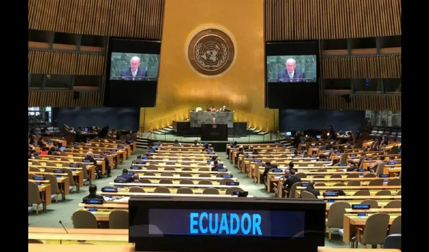 Vista de la silla del representante de Ecuador en las Naciones Unidos. 