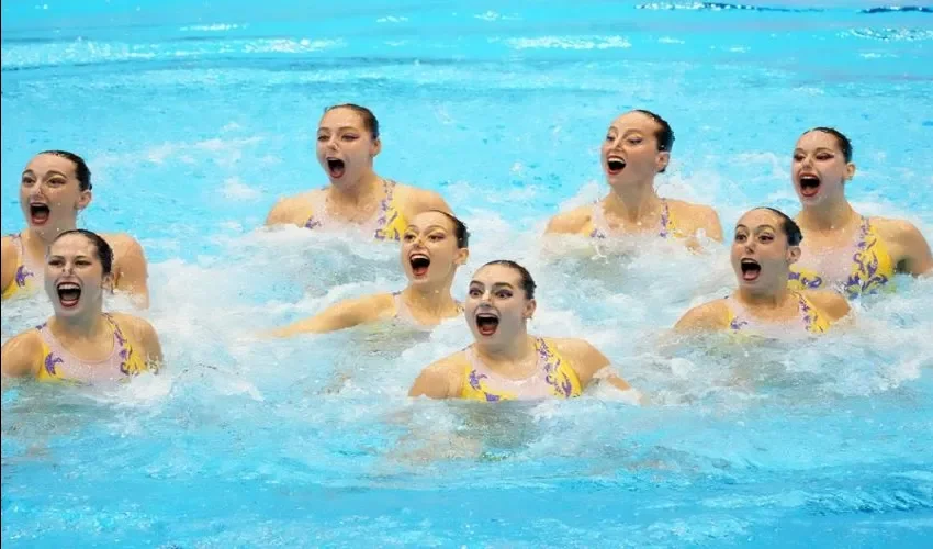 El equipo español de natación artística en las preliminares del día 16 del Mundial de Fukuoka. EFE/EPA/Hirohsi Yamamura