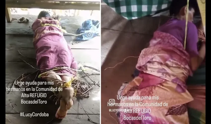 Capturas del video compartido por Lucy Córdoba en la que se ven a los afectados amarrados. 