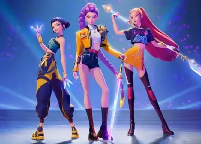  Fotograma cedido por Netflix donde aparecen los personajes (de i a d) Zoey, Rumi y Mira de la serie de animación 'KPop Demon Hunters' ('Las guerreras k-pop'). EFE/Netflix 