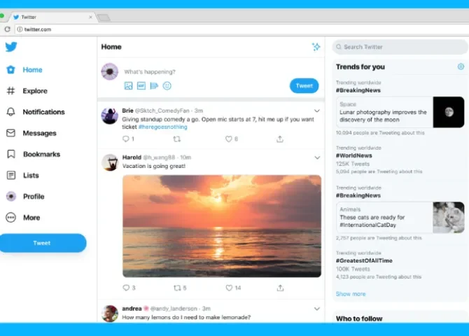 Captura de pantalla cedida por Twitter que muestra el inicio en un computador que llevaba por emblema la imagen de un pajarito azul. / EFE/ Twitter 